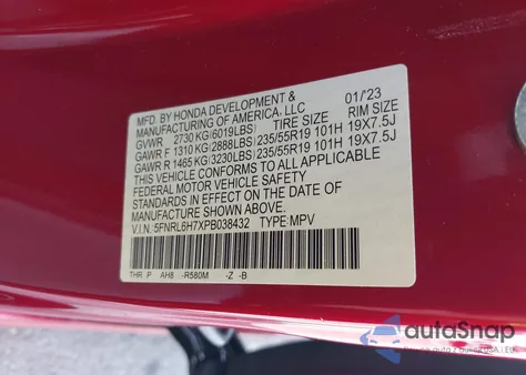 2023 Honda Odyssey Sport из США, поврежденный, VIN 5FNRL6H7XPB038432